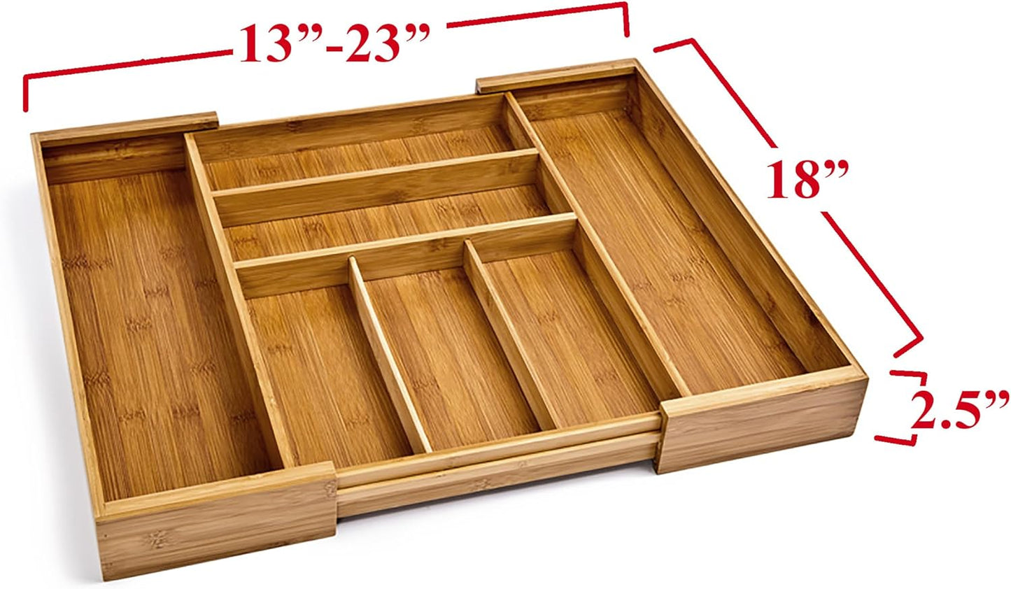 Seville Classics Bamboo Premium Organizer Storage Bins for Kitchen Silverware, Pantry, Closet, Office Desk, Pens, Utensils, Makeup, K Cup, Bamboo, Bag Holder Bin Set (4 Piece)