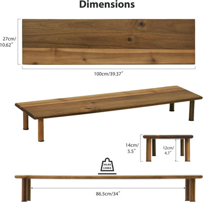 Bamboo Dual Monitor Shelf, Monitor Stand Riser with Underneath Storage for Desk Office Supplies, Supports Heavy TV up to 300 lbs, Natural