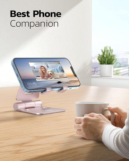 Nulaxy Dual Folding Cell Phone Stand, Fully Adjustable Foldable Desktop Phone Holder Cradle Dock Compatible with iPhone 17 16 15 14 13 12 11 Pro Max Xs Xr X 8, Nintendo Switch, All Phones