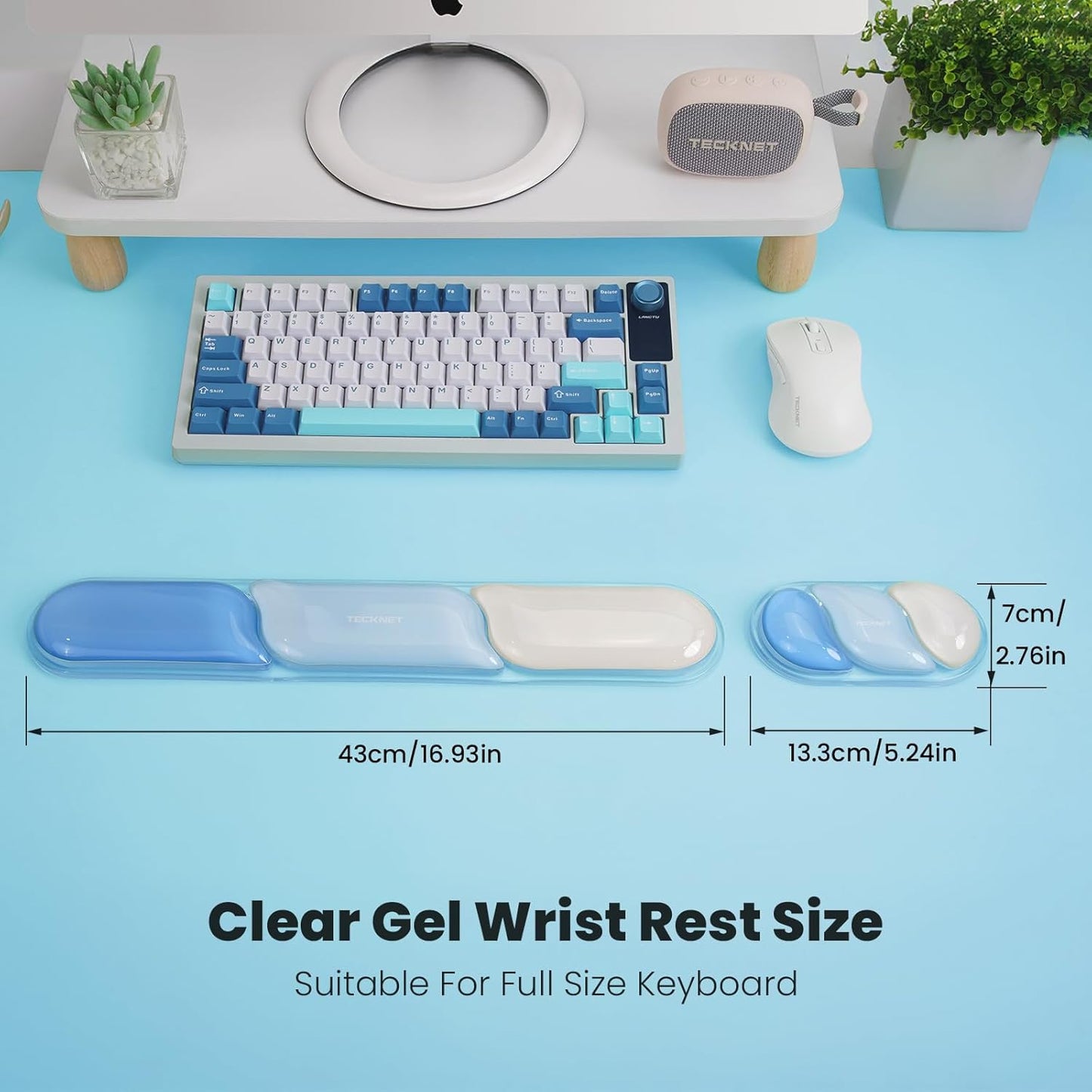 TECKNET Clear Gel Wrist Rest for Computer Keyboard, Ergonomic Gel Keyboard Wrist Rest Set for Typing Pain Relief, Comfortable Silicone Wrist Support Pad for Office/Computer/Laptop/Gaming, Transparent