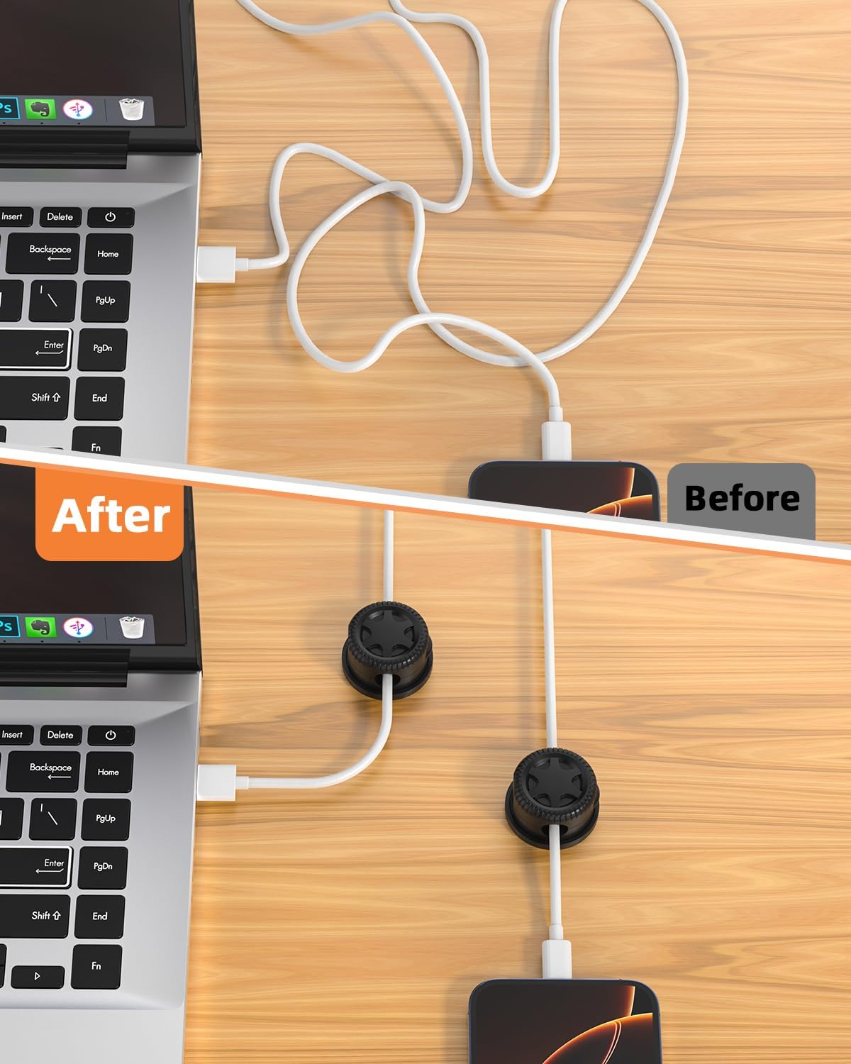 6 Pack Cord Organizer Holder,360° Rotation Magnetic Easy Open Enfriliv Organize Phone Charging Cords Wire Holder，for Home，Office,Car,Desk,Nightstand Strong Adhesive Desk Cable Management, (6Pack)