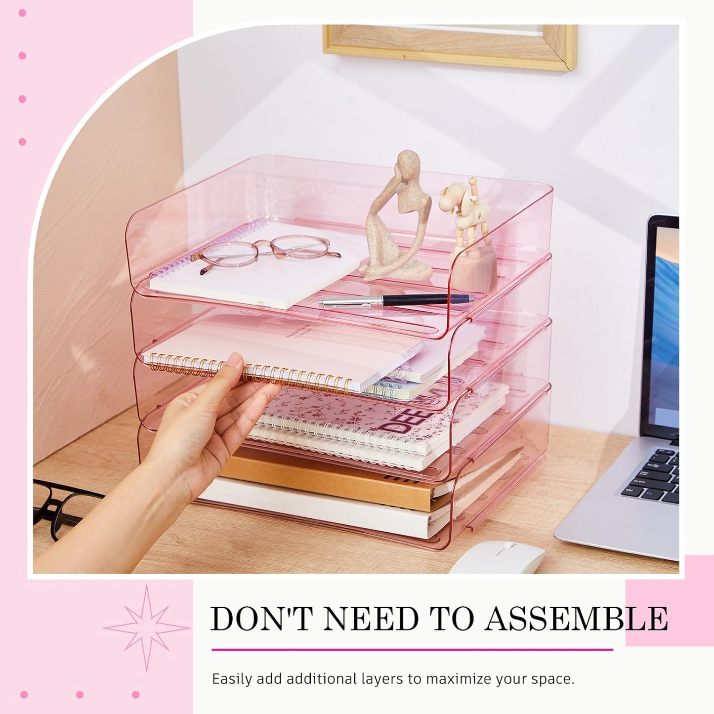 Harloon 4 Tier Paper Organizer Letter Tray Acrylic Desk File Organizer Heavy Duty Stackable Documents Clear Letter Paper Holder Sorter Office Tray for A4, Office Classroom Home File Pad Notebooks