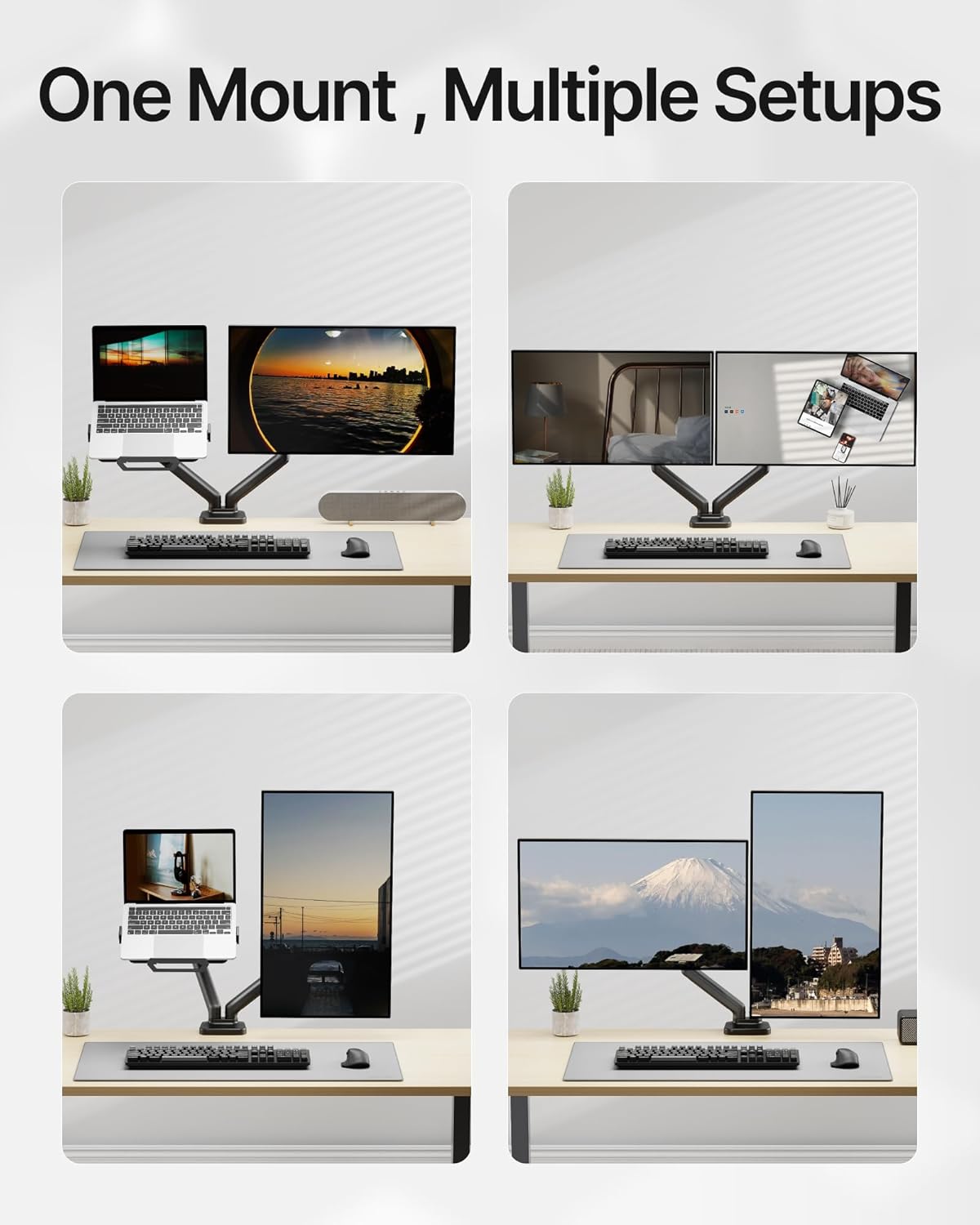 monTEK Laptop Arm Mount for Desk, 2-in-1 Monitor & Laptop Stand with Adjustable Laptop Tray, Fits Max 18" Notebook and 32" Screen, Aluminum Single Monitor Holder with VESA 75/100, Clamp/Grommet, Black