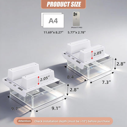 TooCust 3 Pack Under Desk Drawer Slide Out Storage Organizer, Clear White 3 Sizes (S/M/L), Dual-Mount Hidden Table Tray for Tablets, Planners & Office Supplies