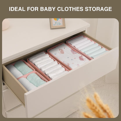 DIMJ Drawer Organizers Clothes, Dresser Organizer Bins for Baby Clothes,Underwear and Sock, Fabric Closet Organization and Storage Boxs, Drawer Dividers for Nursery, Clothing, Tie - 4 Pack, Beige