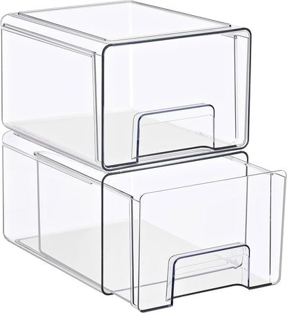 Sorbus Medium Clear Stackable Storage Drawers – 2-Pack Plastic Organizer Bins with Handles – Pull-Out Stackable Drawers for Bathroom Closet, Medicine, Cabinet, Pantry Storage, Baby Bottle Organizer