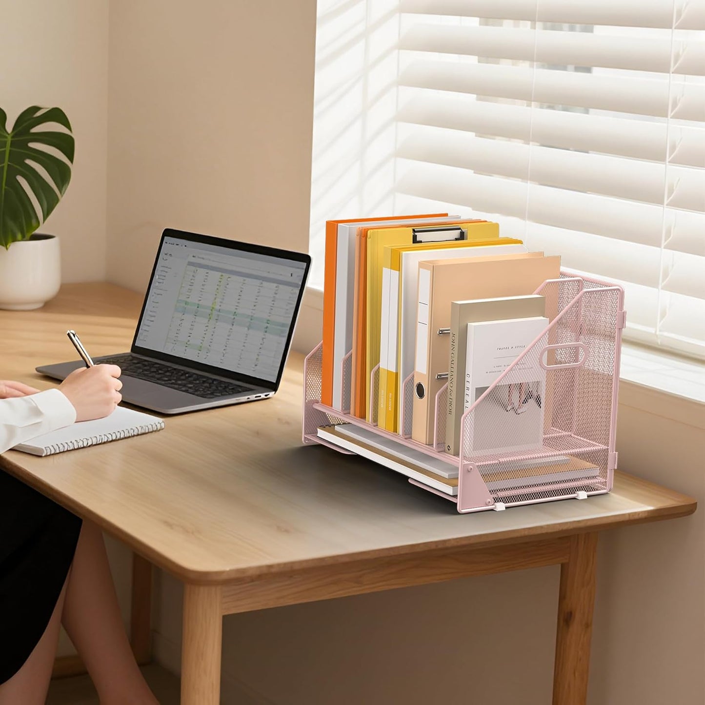 Desk File Folder Holder Organizer-5 Vertical Compartments Racks and Paper Letter Tray,Mesh Magazine File Holder Sorter,Desktop Accessories & Workspace Organizers for Home,Office,School-Black