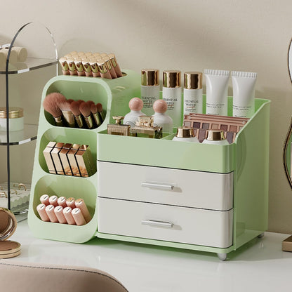 Booklov Makeup Organizer for Vanity, Countertop Cosmetic Display Case with Clear Acrylic Drawers, Bathroom Counter Beauty Caddy, Cute Table Storage Holder for Skincare, Brush Lipsticks, Crystal White