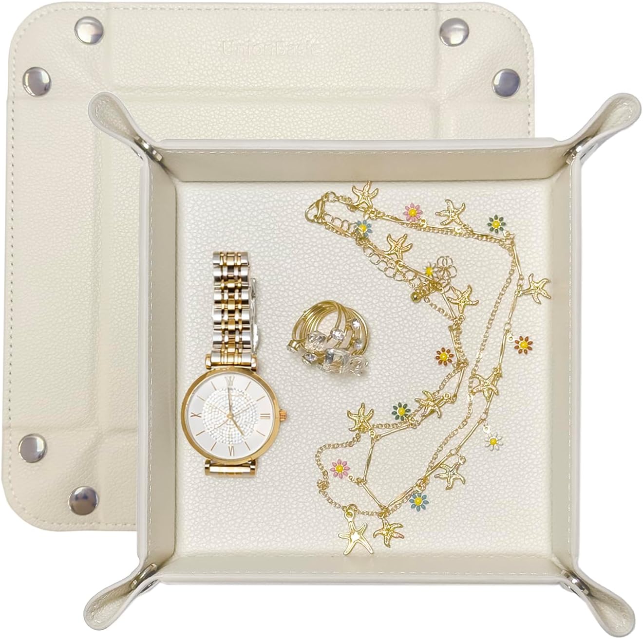 UnionBasic Medium Valet Tray, Jewelry Tray for Rings Watches Earrings, Entryway Catchall Caddy for Coins Keys Change, Nightstand Bedside Valet Holder, Trays for Electronic Gadgets, Candy Pink Plus - Colors B