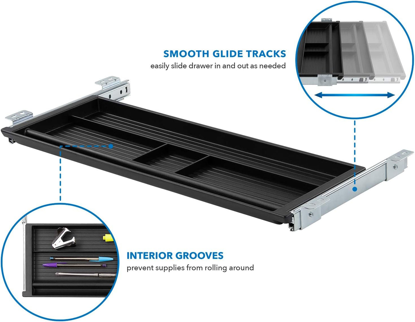 Mount-It! Large Under Desk Pencil Drawer | 21.25” W, Ball Bearing Slide-Out Organizer for Office Supplies, Paper & Pencils | Fits Desks Over 1” Thick, Adjustable Extension 16.25”–28”