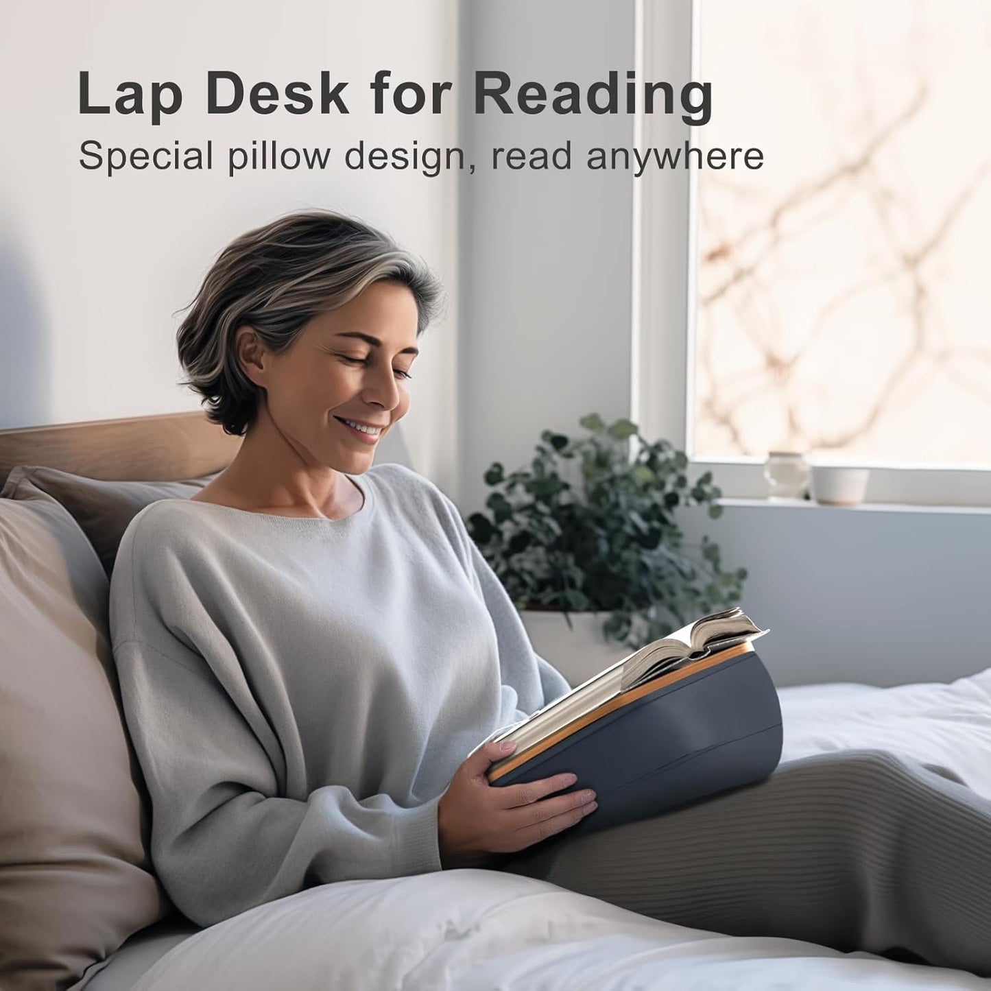 ERGONOV Lap Beanbag Book Stand for Hands Free Reading Comfortable Reading Pillow Stand Minimize Neck Strain Perfect Idea for Book Lovers in Dorm Room or Anywhere Else with Bookseat(Gray)
