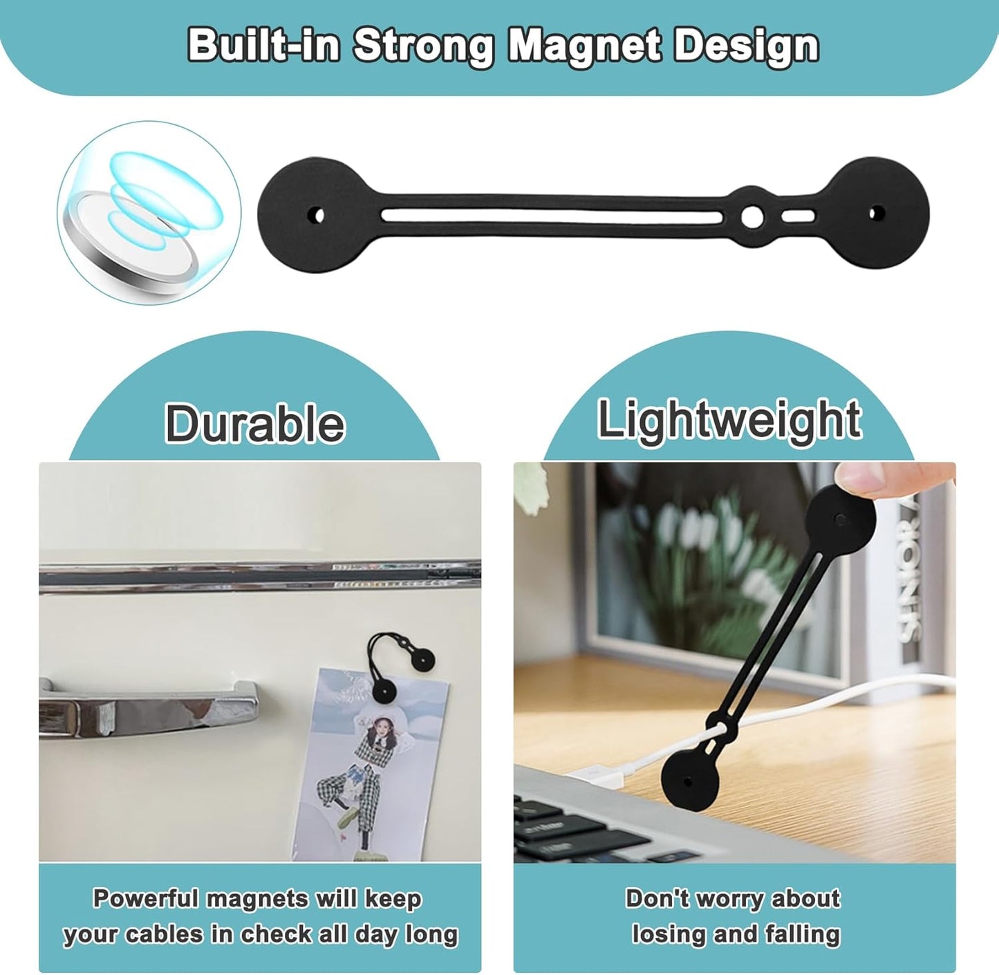 Magnetic Cable Ties 10 Pack, Silicone Cable Ties Charging Cord Organizer Travel Cable Management Straps Headphone Cord Wrap Reusable & Sturdy Cable Winder