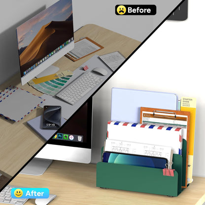 Mail Organizer Countertop, Small Desk File Organizer, Metal File Holder - Essential Workspace Organizers for Office Desk, Home Office (Black)