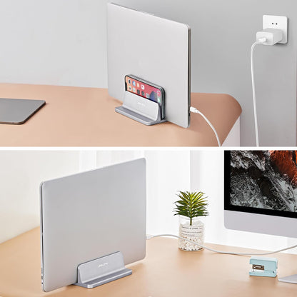 JARLINK Vertical Laptop Stand, Aluminum Laptop Holder Desktop Stand with Adjustable Dock Size (up to 17.3 inches) Compatible with All MacBook/Surface/Dell/Gaming Laptops (Silver)