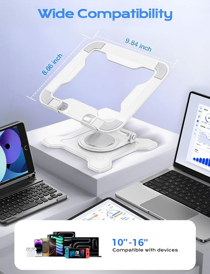 JCZT Adjustable Laptop Stand for Desk, 360° Rotating Base Ergonomic Computer Stand, Laptop Riser Foldable Protable for Office Home Fits Compatible with MacBook Pro/Air Notebook up to 10-16" Black