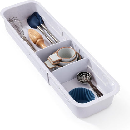 YouCopia DrawerFit Sliding Drawer Tray with Adjustable Dividers, Expandable Kitchen Storage Organizer, Speckled White
