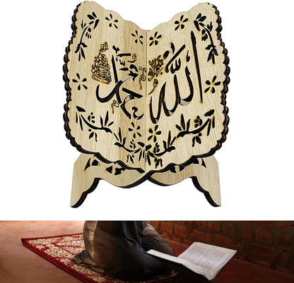 Folding Wooden Book Stand,Exquisite Engraving Muslim Book Holder,Islam Eid Quran Bible Carved Book Stand for Home Office,Religious Gift(1#)