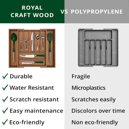 ROYAL CRAFT WOOD Luxury Bamboo Kitchen Drawer Organizer - Silverware Organizer, Utensil Holder & Cutlery Tray Drawer Dividers for Flatware (9 Slot, Natural)