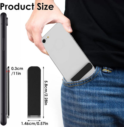 TIESOME Ultra-Thin Cell Phone Holder, Adjustable Mini Alloy Phone Kickstand Portable Foldable Phone Stand Adjustable Angle for Mobile Phone Tablet Universal Model (Black)