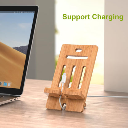 Pezin & Hulin Cell Phone Tablet Stand, Bamboo Wooden Smart Phone Desktop Charging Dock Holder Compatible with Pad, 8 Plus X XS Max XR, All Android Cellphone, Tablet - 1 Pack