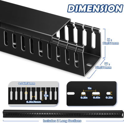 ZhiYo 2 x 2in Professional Server Rack Cable Management Raceway, 99in (6X L16.5in) Cable Raceway Kit, Electrically Safe PVC Open Slot Wire Raceway for Under Desk/Computer/Network Cords, Black