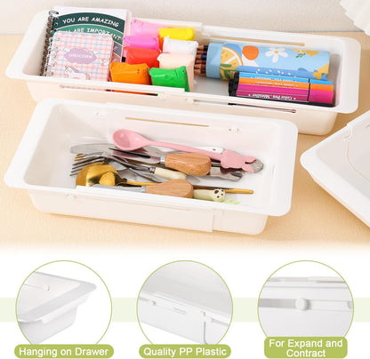 Booson 2 PCS Deep Drawer Organizer Bin Adjustable Sliding Drawer Organizers Expandable Kitchen Organizer Trays for Home Office Makeup Storage Tools
