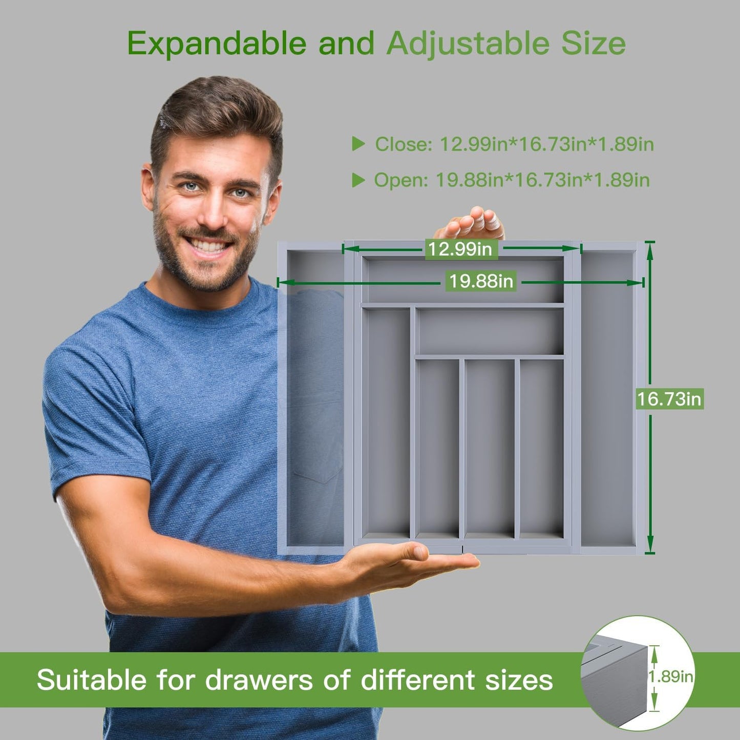 Pipishell Bamboo Expandable Silverware Drawer Organizer, Adjustable Kitchen Utensil Tray for Forks, Spoons and Knives, Wood Storage Cutlery Holder for Bedroom and Living Room