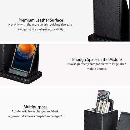Wireless Charger with Desk Organizer, Wireless Charging Station for iPhone 13/13 Pro Max/13 Pro/12 Series/11/XS Max/XR/X/8Plus/SE 2, Wireless Charging Stand with Leather… (Marble)