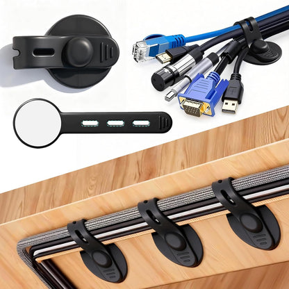 Cable Management Under Desk, 2026 New Upgraded Cord Organizer, Silicone Cable Ties Straps, Adjustable Wire Organizers for Cords, Self Adhesive Sticky-Back Cable Clips Hider Under Table, 12Pcs - Black
