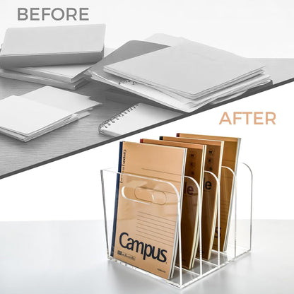 Magazine Holder - Acrylic File Holder and Desk Organizer, Clear Bookend File Sorter, Acrylic Book Organizer and Storage Box for Documents, Magazine Holder Rack for Classroom, Home, and Office