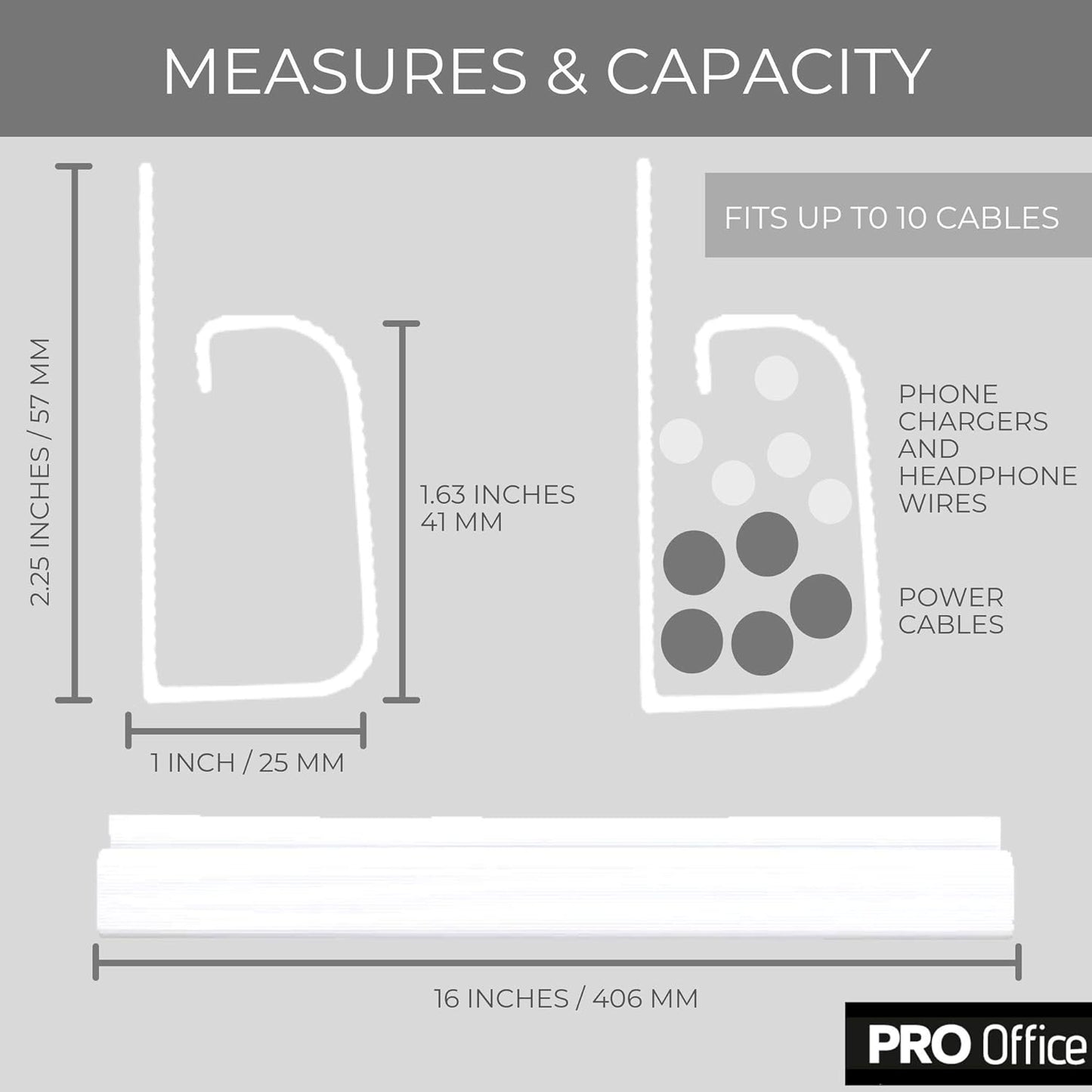Cable Management ProOffice 96in J Channel Cable Raceways - 6X 16in Black No Screw/No Drill Computer Cord Organizer - Cable Channels for Wire Management Under Desk with Adhesive