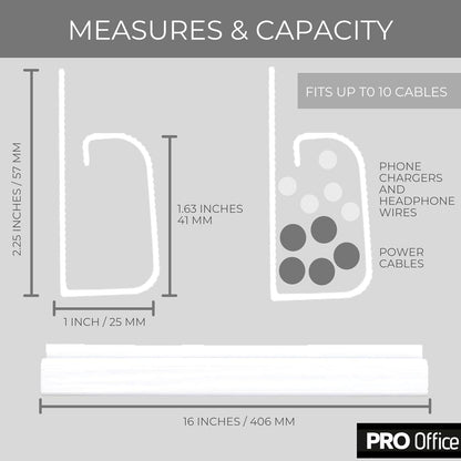 Cable Management ProOffice 96in J Channel Cable Raceways - 6X 16in Black No Screw/No Drill Computer Cord Organizer - Cable Channels for Wire Management Under Desk with Adhesive