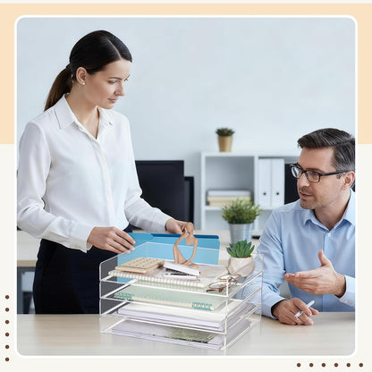 Harloon 4 Tier Paper Organizer Letter Tray Acrylic Desk File Organizer Heavy Duty Stackable Documents Clear Letter Paper Holder Sorter Office Tray for A4, Office Classroom Home File Pad Notebooks