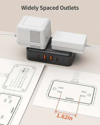 HOPOW Desk Clamp Power Strip, Desktop Mount Charging Station with 4 Outlets 4 USB Ports (2 USB C), 10Ft Under Desk Power Strip, Fits 2.75" Tabletop Edge, Extension Cord for Home Office, Black