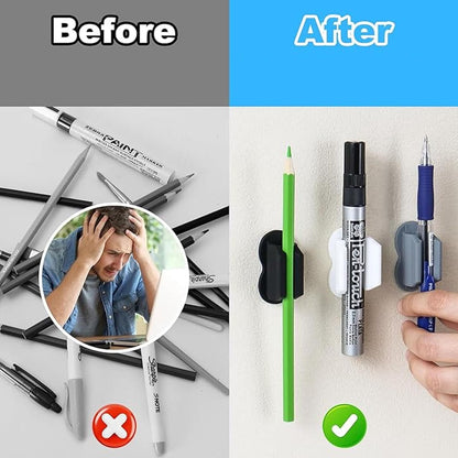 6 Pack Adhesive Pen Holder - Self-Adhesive Silicone Organizer Set - Multifunctional Clips for Desk & Wall - Ideal for Adults and Kids, Office and Home Organization (6)