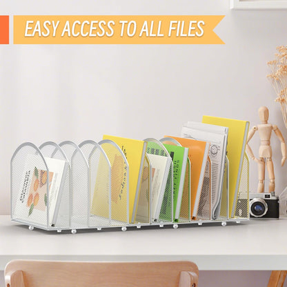 MINDEPOT 5-Section Desk File Organizer, Vertical Desktop File Holder Mail Sorter File Folder Holder Organization for Office School & Classroom (Black - 1Pack)