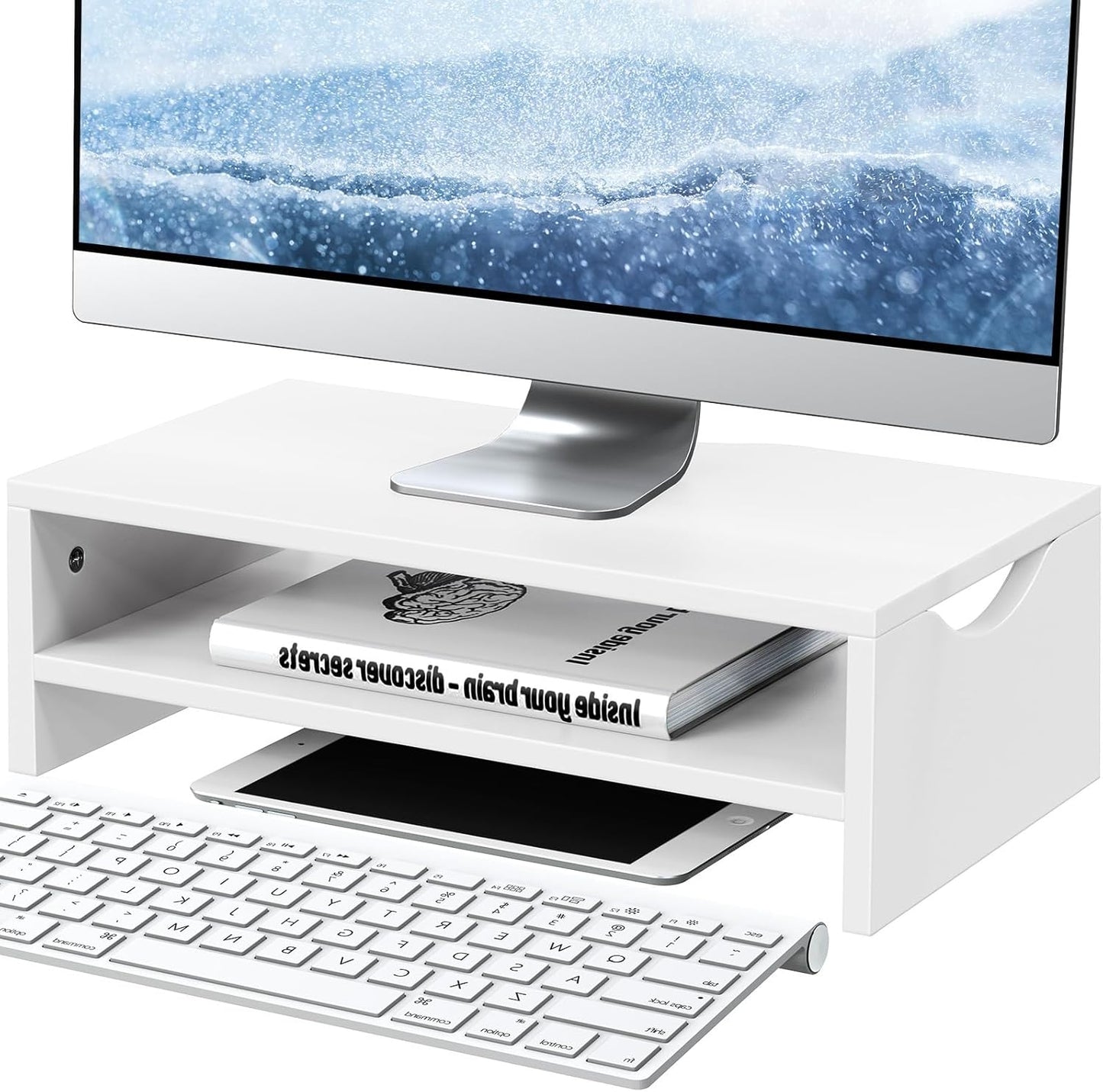 Monitor Stand Riser, 2 Tiers Wood Monitor Riser Stand with Desktop Shelf Storage Organizer, Ergonomic Desk & Tabletop Organizer Desktop Stand for Laptop Computer, MacBook, PC(Rustic Brown)