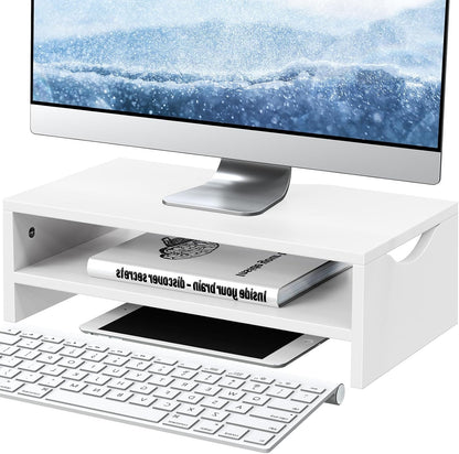 Monitor Stand Riser, 2 Tiers Wood Monitor Riser Stand with Desktop Shelf Storage Organizer, Ergonomic Desk & Tabletop Organizer Desktop Stand for Laptop Computer, MacBook, PC(Rustic Brown)