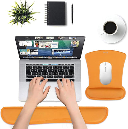 MOSISO Wrist Rest Support for Mouse Pad & Keyboard Set, Ergonomic Mousepad Non-Slip Base Home/Office Pain Relief & Easy Typing Cushion with Neoprene Cloth & Raised Memory Foam, Apricot