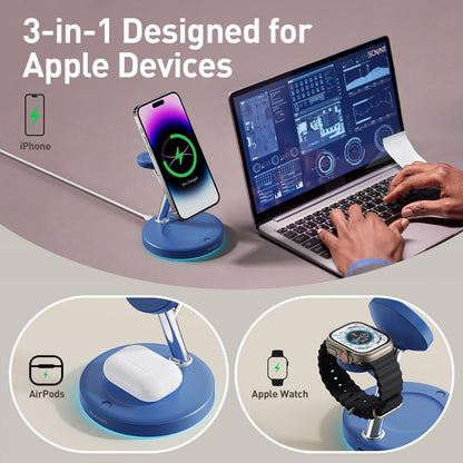New 3 in 1 Charging Station for Apple Compatible with Magsafe Charger Stand for iPhone 17 16 15 14 13 12 Wireless Charging Station for AirPods Wireless Charger for iWatch Series