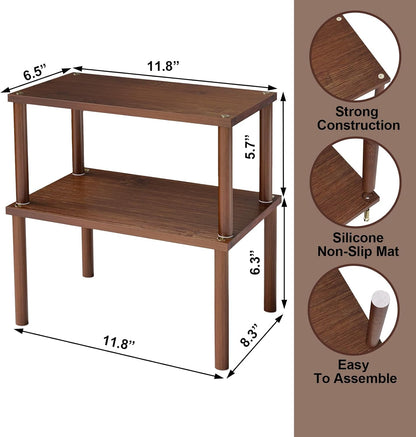 VERTORGAN Cabinet Organizer Shelf(Set of 2),Kitchen Counter Shelves,Bamboo Stackable Expandable Spice Rack Countertop(Medium)