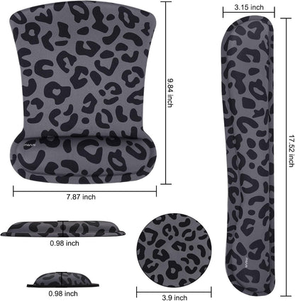 MOSISO Wrist Rest Support for Mouse Pad&Keyboard Set, Leopard Grain Ergonomic Mousepad&Coaster Non-Slip Base Home/Office Pain Relief&Easy Typing Cushion with Neoprene Cloth&Raised Memory Foam, Black