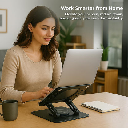 Uncaged Ergonomics Swivel Laptop Stand for Desk, Adjustable Computer iPad Stand for Desk w/ 360 Rotation, Portable Laptop Holder for Home Office Ergonomic Supplies (Black)