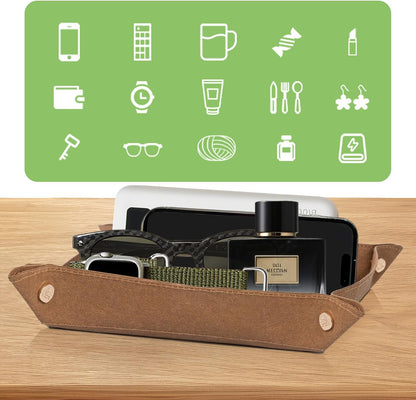 Foldable Valet Tray Set of 3 - Red, Green, Brown - Organizer for Desktop, Nightstand, Office, Travel & Holiday Gifts for Men, Women