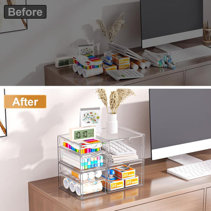 YFXCVSL Acrylic Makeup Organizer with 19 Drawers, 4 Pack Clear Storage Drawers, Bathroom Makeup Organizer for Palettes, Cosmetic, and Beauty Supplies,Ideal for Vanity, Cabinet,Desk Organization