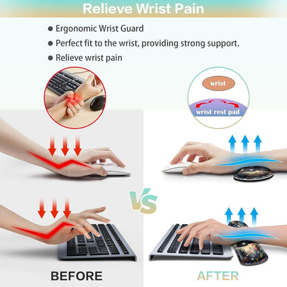 Desk Mat, Large Gaming Mouse Pad with Wrist Rest, 4in1 XXL Mousepad+Keyboard Wrist Rest+Mouse Pad Wrist Support+Cup Coaster Set Ergonomic Floral Computer Desk Arm Wrist for Decor Home Office Women