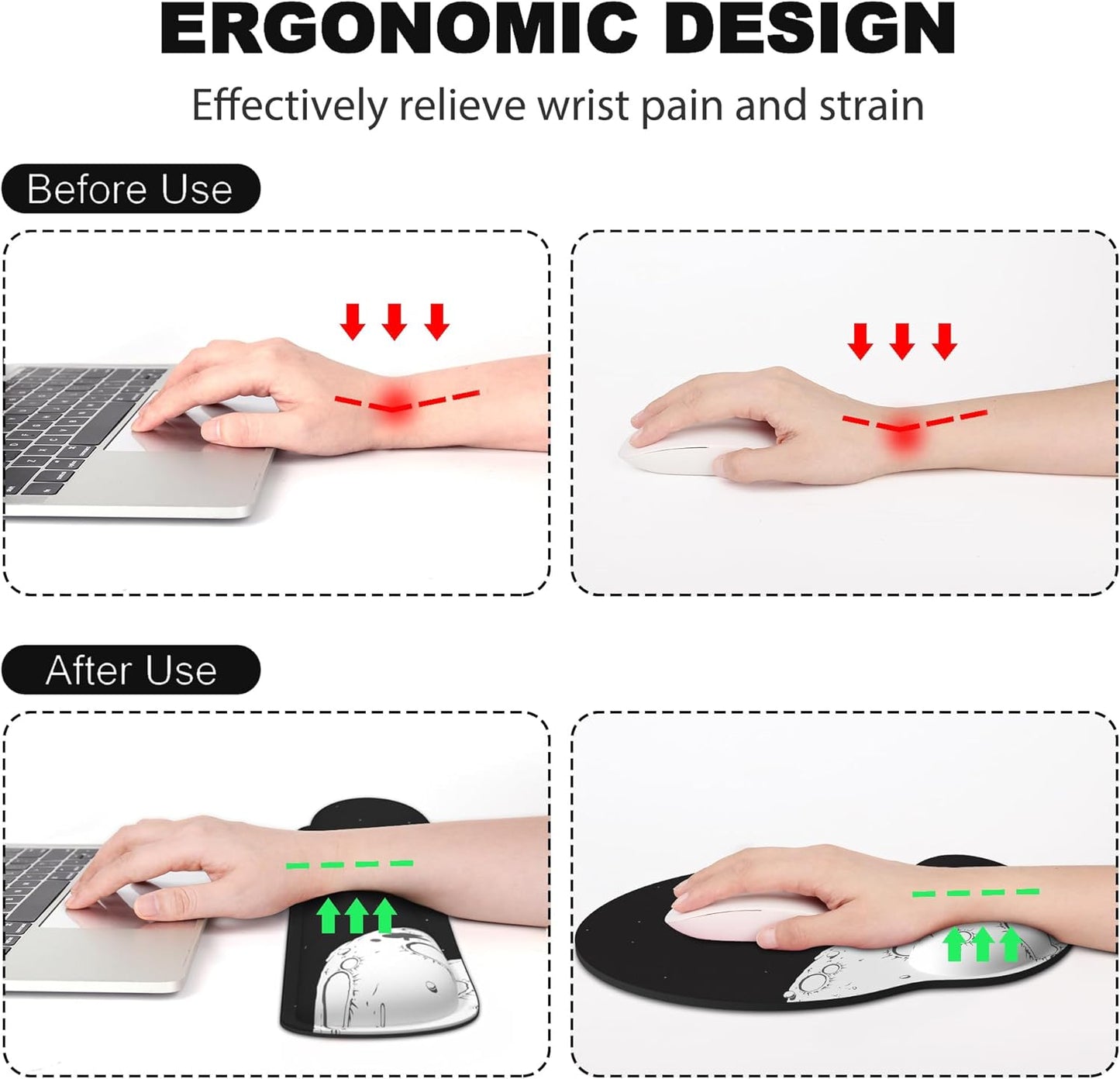 Ergonomic Mouse Pad with Wrist Rest and Keyboard Wrist Rest, Memory Foam Wrist Rest for Computer Keyboard, Easy Typing, Pain Relief, Mouse Pad Wrist Support for Gaming,Office, Laptop, Black Flower