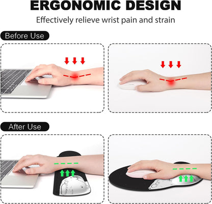 Ergonomic Mouse Pad with Wrist Rest and Keyboard Wrist Rest, Memory Foam Wrist Rest for Computer Keyboard, Easy Typing, Pain Relief, Mouse Pad Wrist Support for Gaming,Office, Laptop, Black Flower