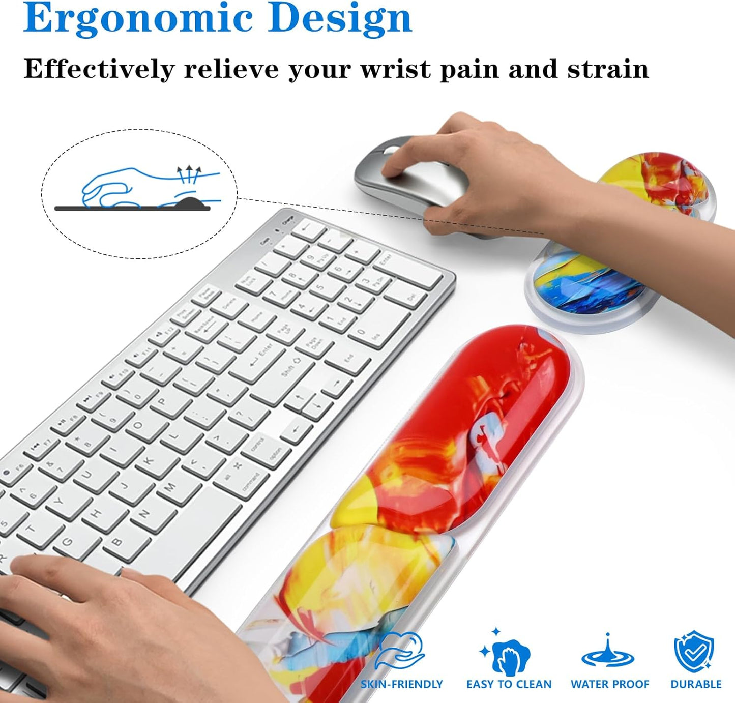 Wrist Rest for Keyboard- Ergonomic Gel Keyboard Wrist Rest and Mouse Pad Set, Non-Slip PU Base for Office, Laptop & Gaming - Green