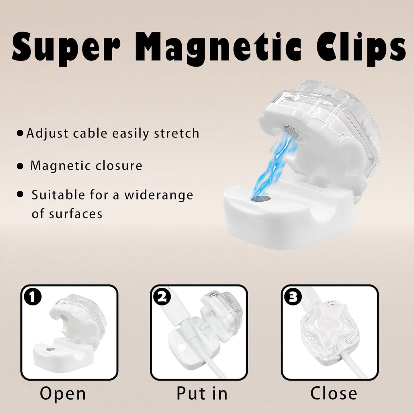 9Pack Magnetic Cable Clips for Nightstand, Adhesive Night-Glowing Cord Holder Organizer for Office Home Desk Wall Car (Star Cat Strawberry)